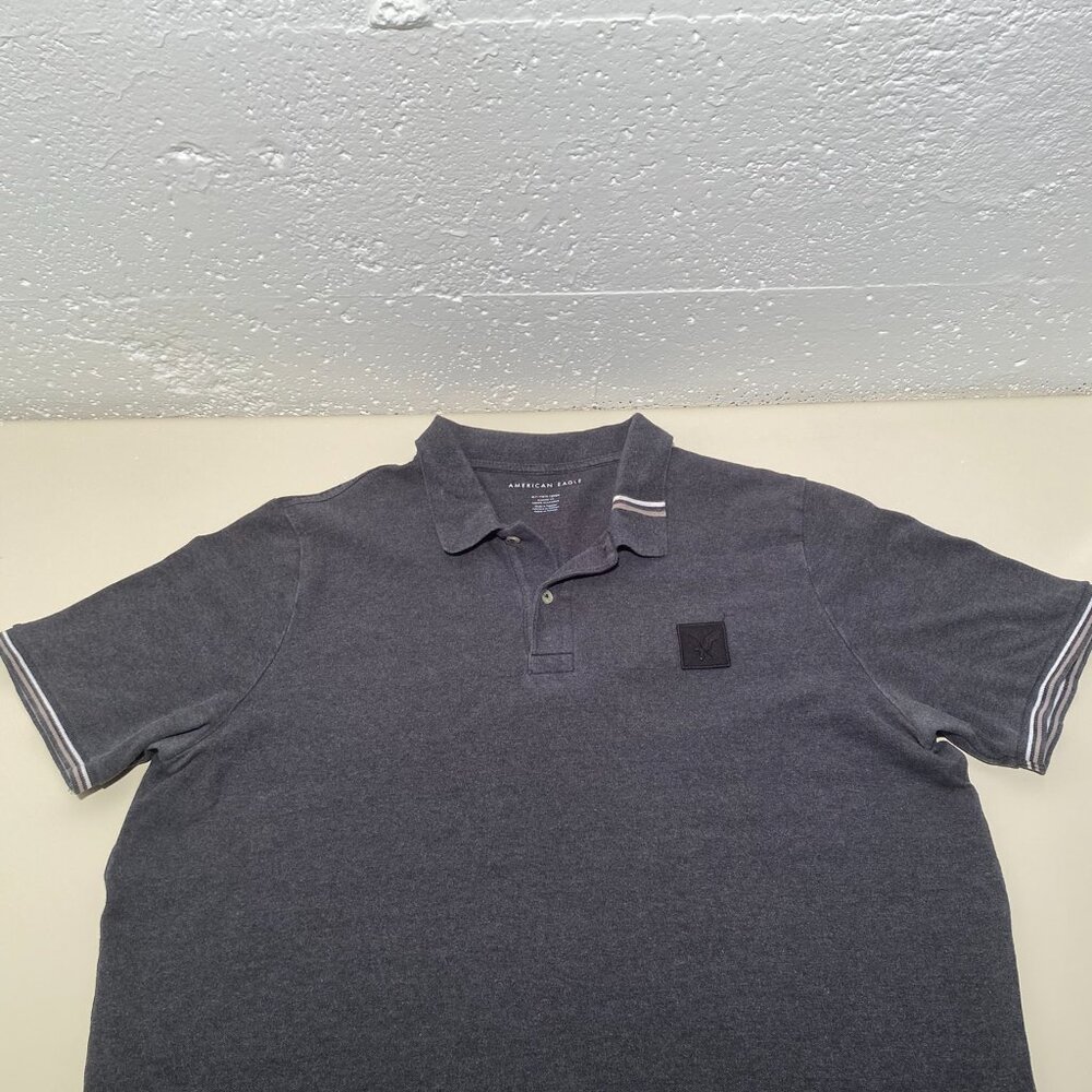 American Eagle Striped Collar Club Logo Polo Shirt
